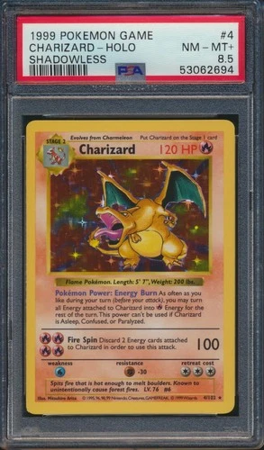 1999 Pokemon Game Shadowless Charizard #4 Holo PSA 8.5