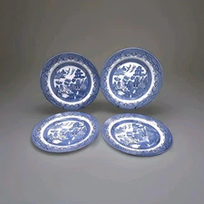 Churchill Blue Willow Dinner Plates 10 3/8" Set of 4 Vintage England 