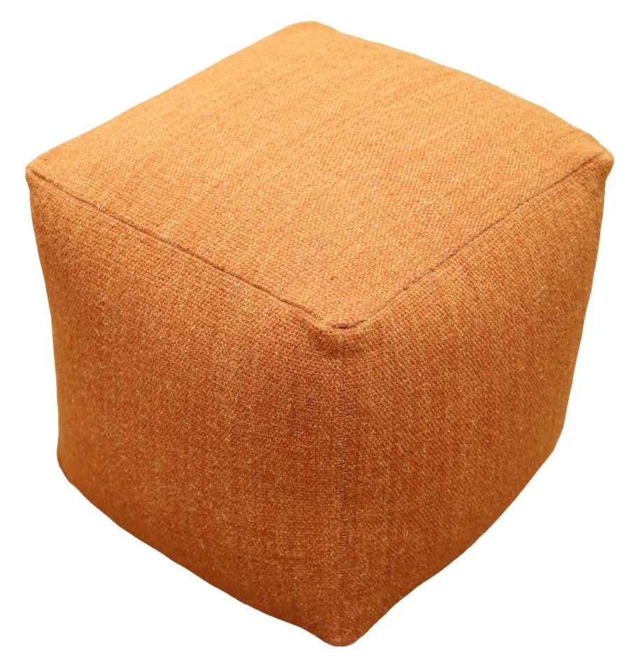 Puf Remi tejido a mano contemporáneo de lana naranja Foto 3 de 4