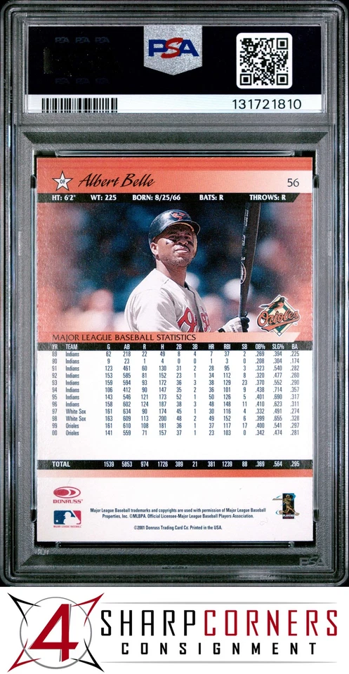 2001 DONRUSS #56 ALBERT BELLE ORIOLES POP 1 PSA 10 - Image 2 of 3