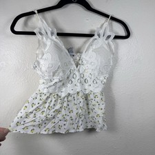 Babydoll Floral Lace Tank Top Camisole Juniors Medium Cottagecore Crochet Crop