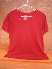 TIME AND TRU Bright Red V/Neck S/Sleeve P/Over Womens T-Shirt Size 12 14