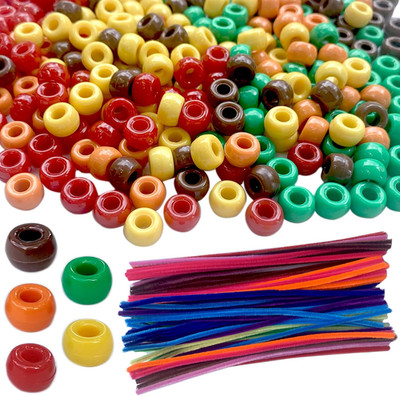 Gocleyn 2500Pcs Fall Pony Beads Bulk with 100Pcs Chenille Stems Pipe Cleaners, A