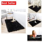 2' x 3' Faux Fur Sheepskin Rug – Luxurious Black Throw for Any Room