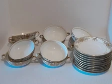 Set of 10 Noritake 175/16034 /Christmas Ball Double Handle Soup Cups & Saucers