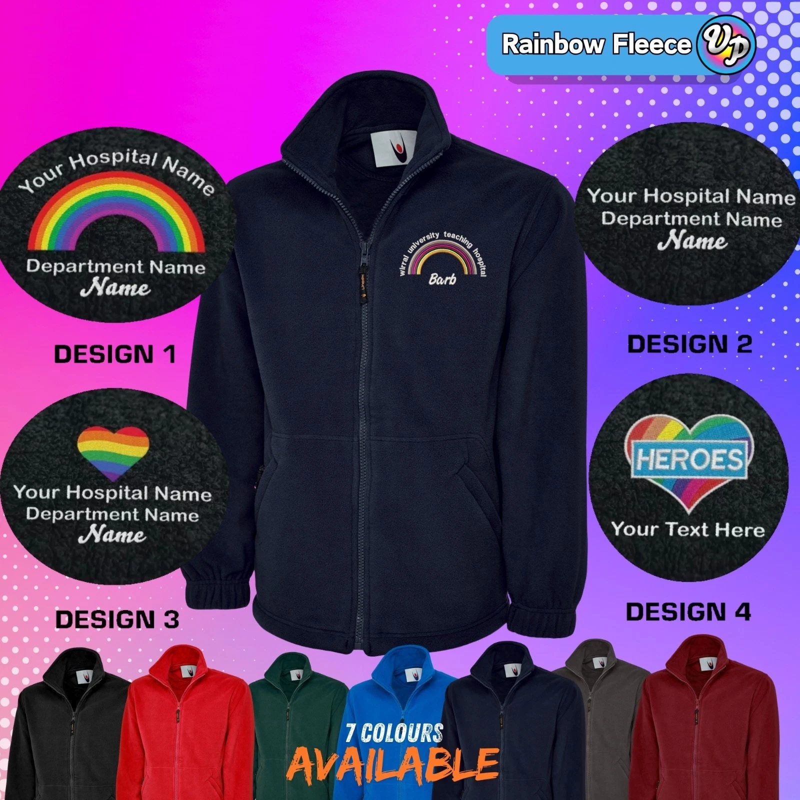 RAINBOW FLEECE JACKET WORKWEAR EMBROIDERED WITH CUSTOM TEXT UNISEX CARE WORKERS
Opens in a new windo