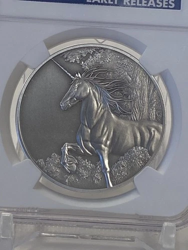 SILVER UNICORN - CREATURES MYTH & LEGEND 2014 TOKELAU $5 NGC PF70 MATTE COIN