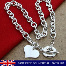 925 Sterling Silver Solid Womens Heart Chunky Chain Necklace & Gift For Women