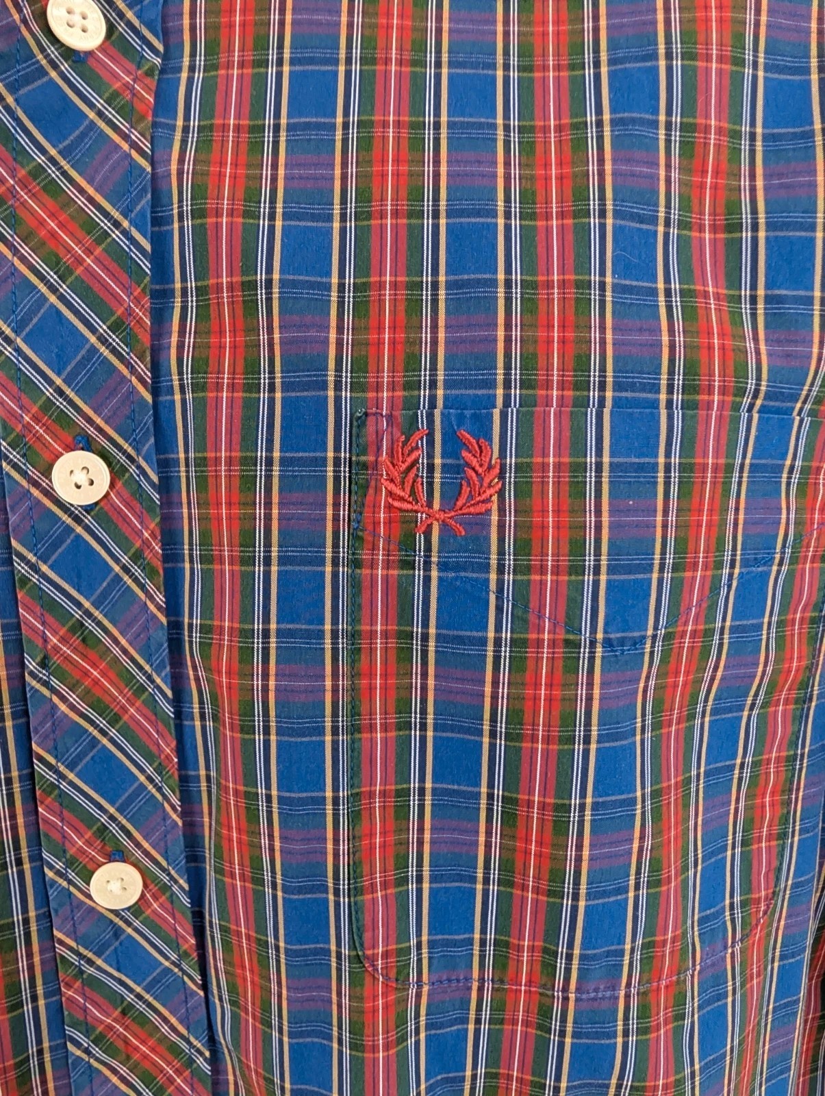 Fred Perry blue/red check long sleeve single cuff shirt. Mens Medium. DN3658 image 4