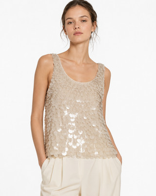 Renzo + Kai Blush Silk Paillette Sequin Mermaid Scales Blouse Tank Top L = 10/12