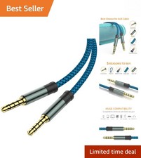 Universal 3.5mm TRRS Audio Cable - 2 Pack, 5Ft Nylon Braided with Mic Support