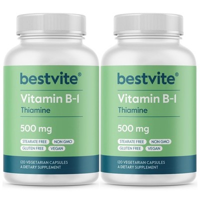 BESTVITE Vitamin B1 Thiamin 500mg 240 Veg Capsules 2x120 Vegan Non-GMO GF