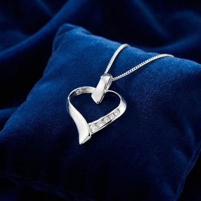 MARC & SONS Damen Halskette mit Herz-Anhänger 925 Sterling Silber rhodiniert