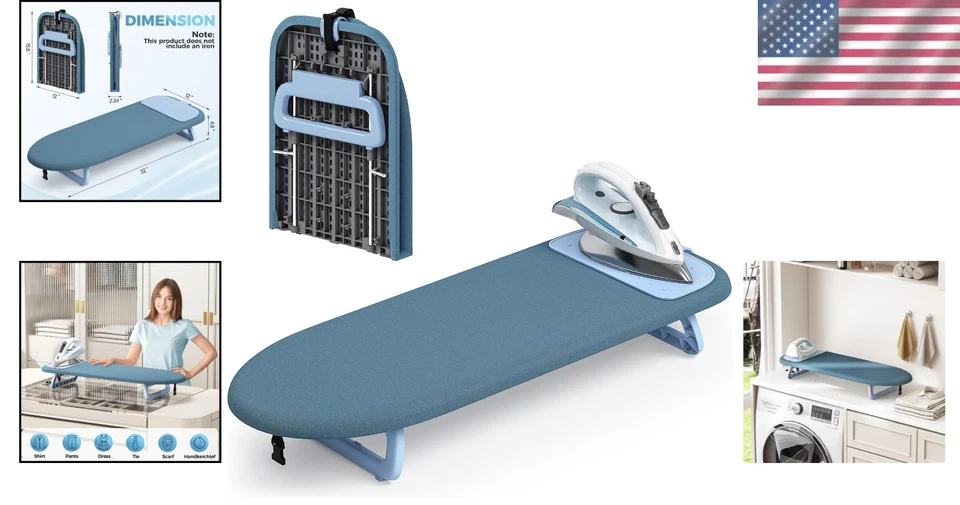 Tabletop Ironing Board Small Foldable Ironing Board with Iron Mat Blue - Image 2 of 4