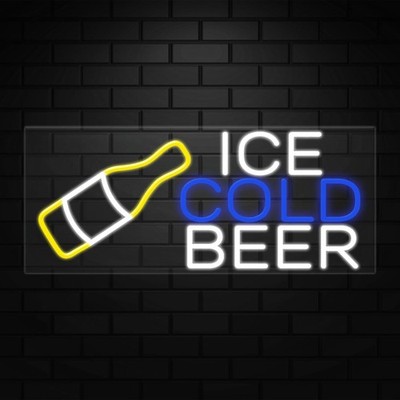 Ice Cold Beer Sign for Business Displays | LED Flex Neon | 32''W x 13''H x 1''D