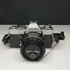 Vintage Minolta XD-5 35mm Film Camera Body Chrome w/50mm Lens - FOR PARTS/REPAIR