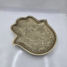Embossed Metal Hamsa Namaste Protection Eye Hand Wicca Platter Sculpture 8"L 7"W