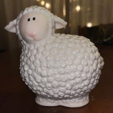 White Ceramic Lamb Piggy Bank Very Cute Excellent Condition 5"x4.75"x3.5
