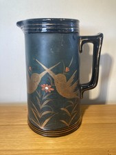 British Decorative Bird & Flower Art Pottery Jug Pitcher Vase, Arts & Crafts Era