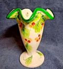 VINTAGE FENTON "HOLLY & BERRY" EMERALD CREST  MILK GLASS VASE #10/250 SIGNED