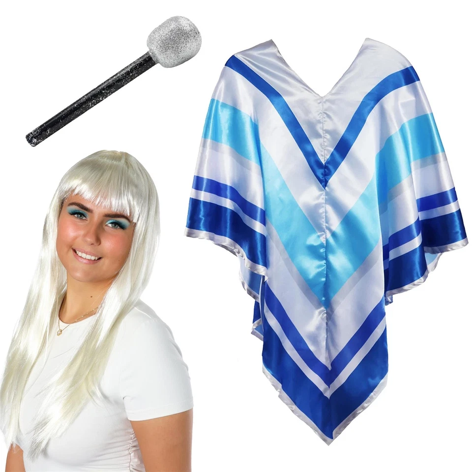 EUROVISION DISCO QUEEN COSTUME PONCHO CAPE MICROPHONE ANNÉES 70 CÉLÉBRITÉ SUPER DISCO - Photo 3/4