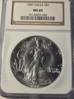 1987 American Silver Eagle NGC MS69 Brown Label -Blast White Gem!