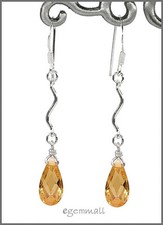 925 Silver Dangle Drop Earrings w/CZ Champagne 65230