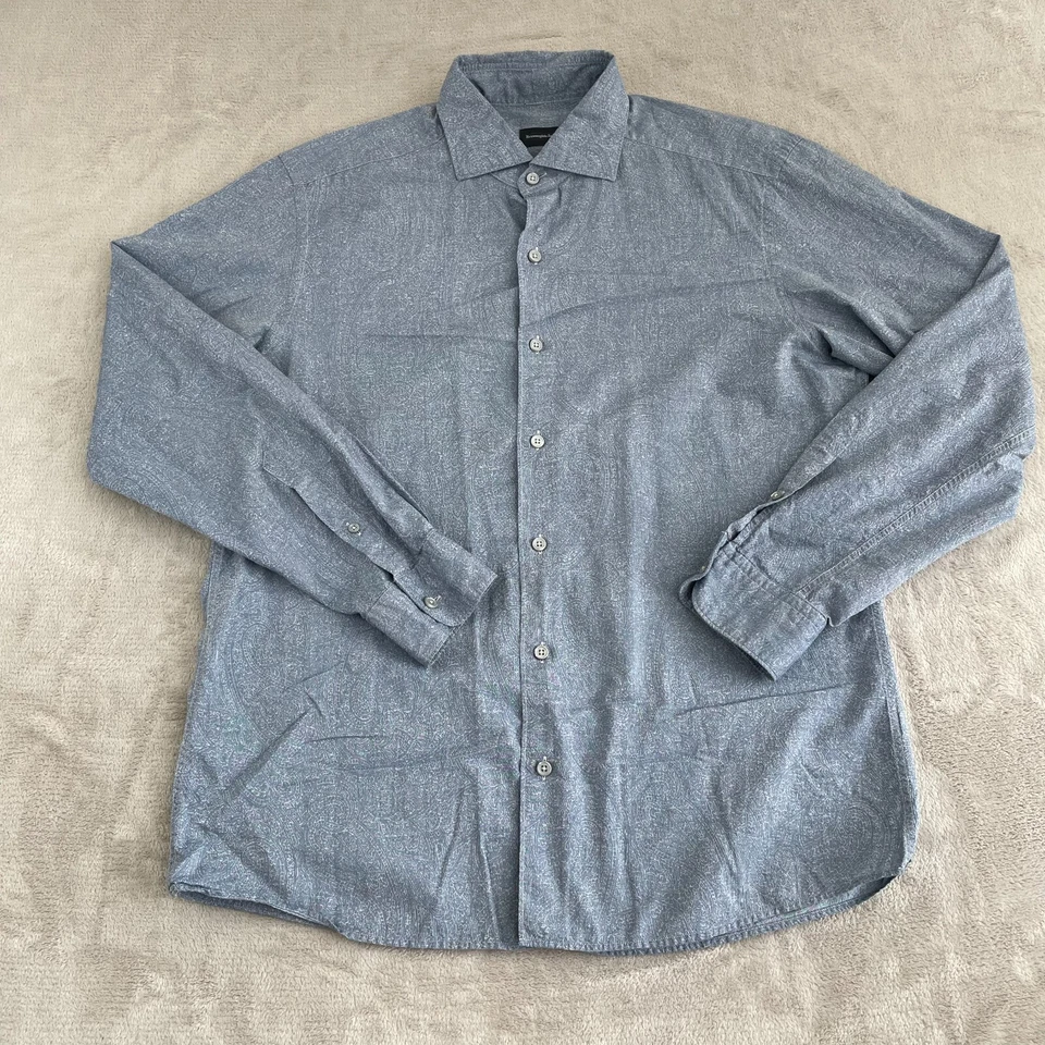 Camisa Ermenegildo Zegna Hombres Grande Azul Paisley AOP Manga Larga Diseñador $249 Foto 3 de 4