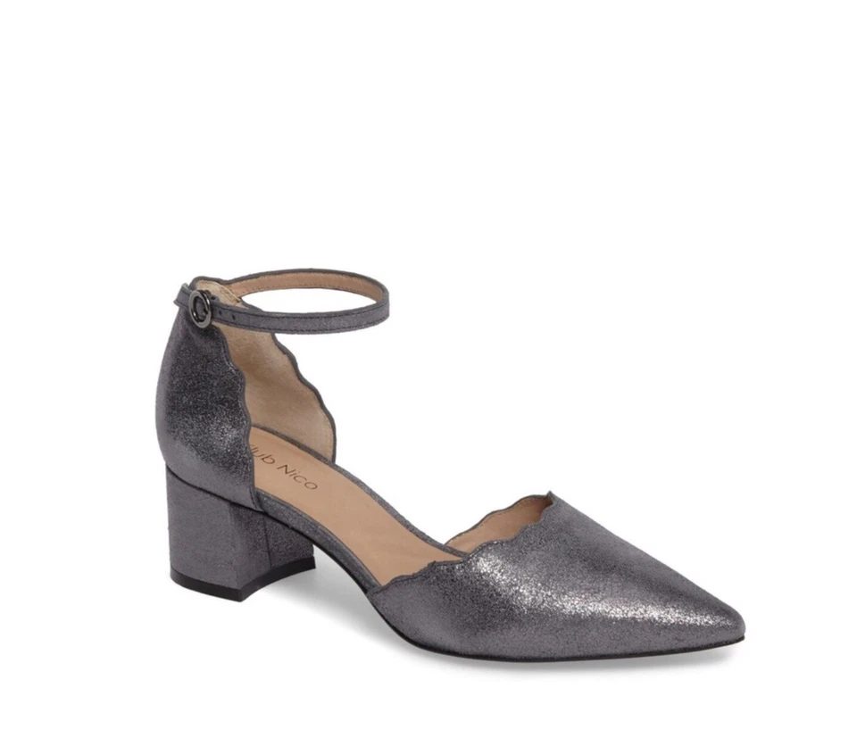 Klub Nico 女式 Roseia Pump 尺寸 7M 银色金属皮革青铜色 全新带盒 — 第 2/4 张图片