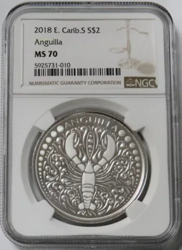 2018 SILVER ANGUILLA 1oz LOBSTER EASTERN CARIBBEAN CENTRAL BANK COIN NGC MS 70