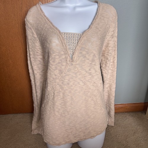 Ripcurl Womens Knit V Neck Embroidery Pullover Soft Sz Lg Sweater Beige Cream - Picture 4 of 19