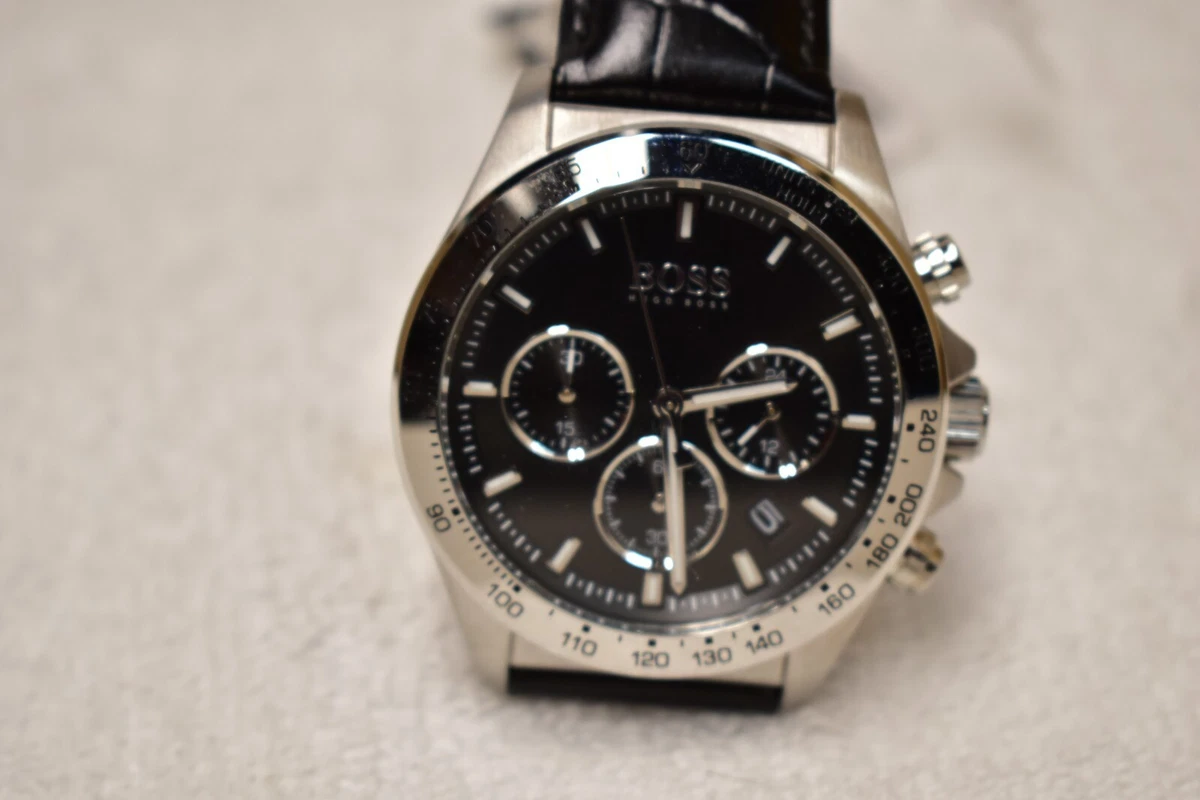 HUGO BOSS 1513752 BLACK DIAL MULTI FUNCTION LEATHER BAND MEN WATCH