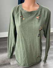 Colsie Green Distressed Sweatshirt XS Soft Long Sleeve