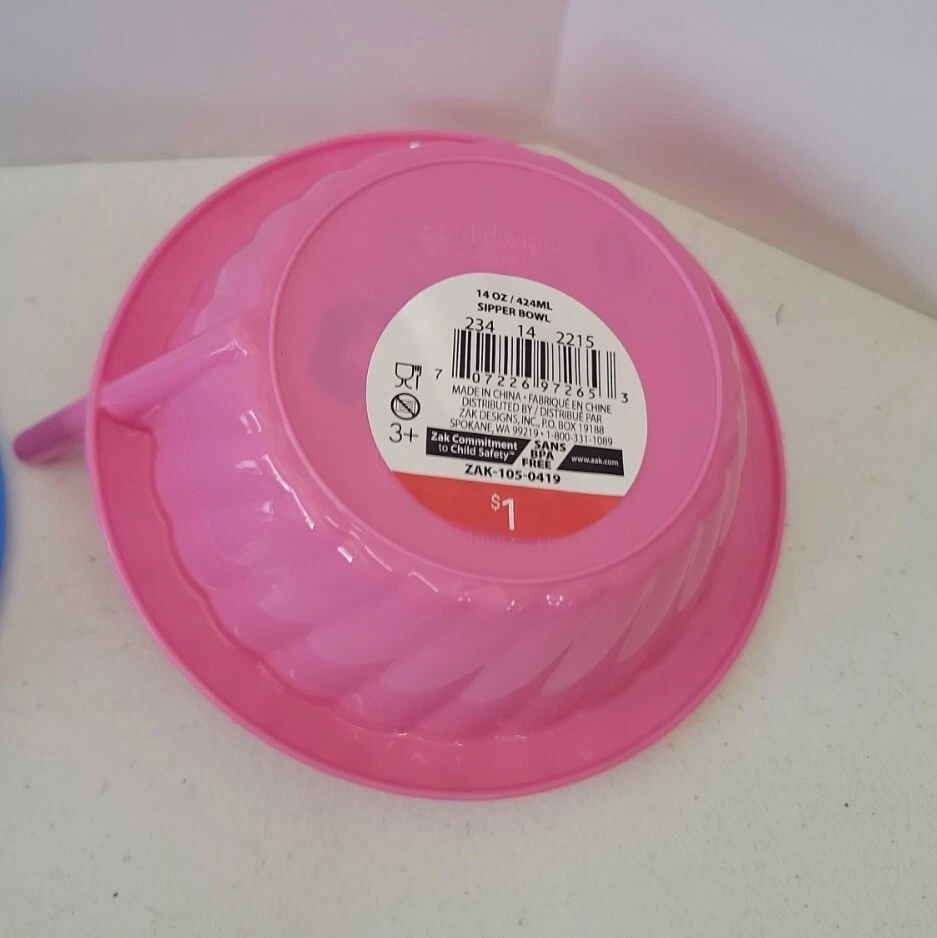 ZAK - 2 Sipper Bowls Встроенные Соломенные хлопья суп мороженое PJ маска принцессы - Изображение 4 из 4