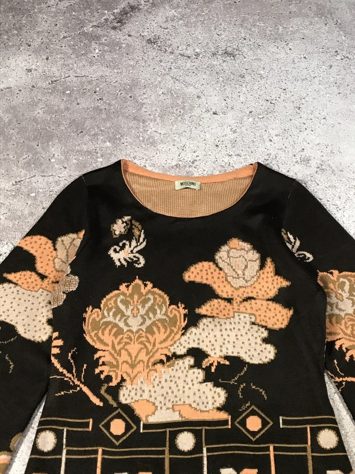 Vestido Vintage Años 90 Mujer Moschino Jeans Bordado Logo Marrón Foto 4 de 4