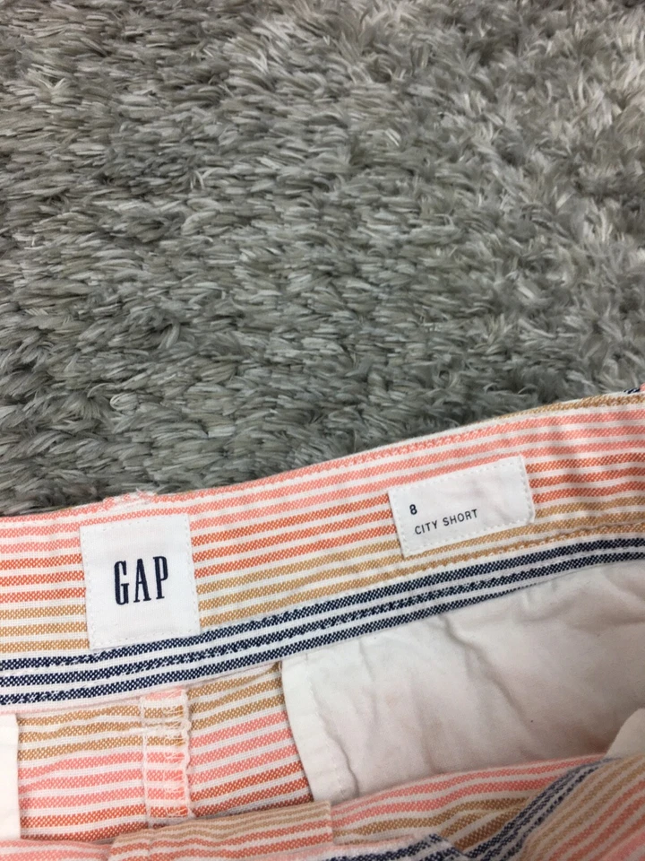 Pantalones Cortos Gap City Mujer Talla 8 Chino Rayas Rosa Azul Marrón Midi Foto 4 de 4