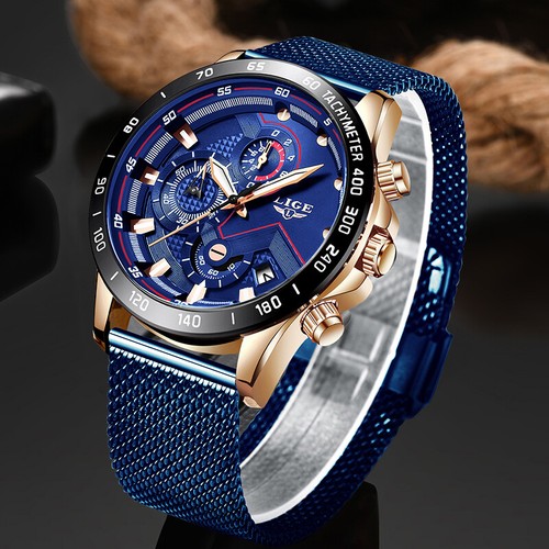 Moda da Uomo Orologi Top Marca Lusso Polso Quarzo Blu Lige | eBay