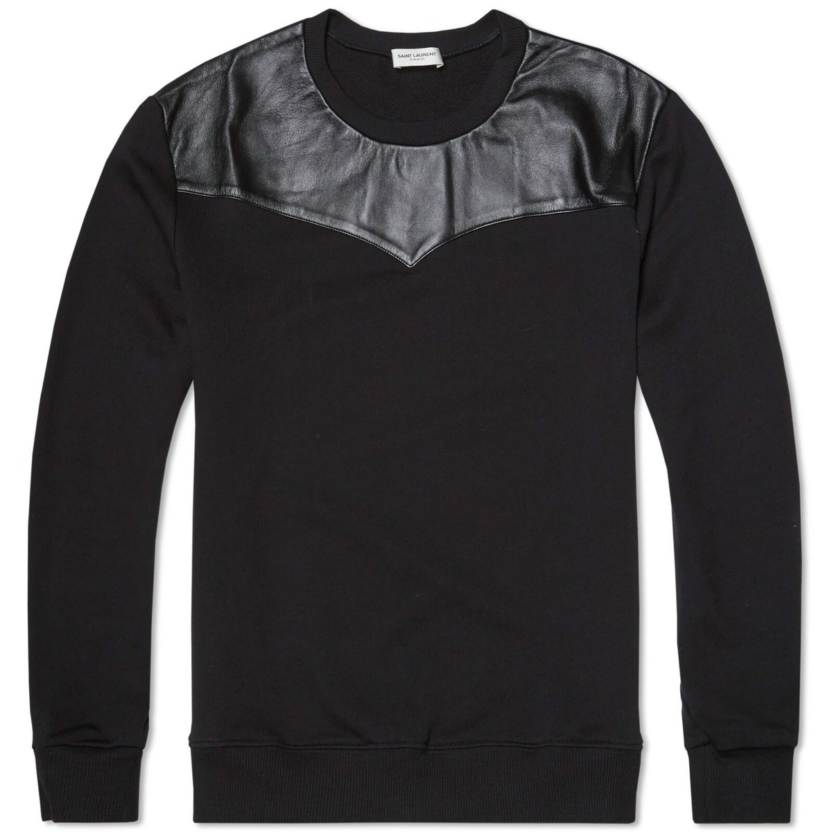 SAINT LAURENT サンローラン 首ジップスウェットXL エディスリマン $990 Saint Laurent Paris Hedi Slimane Leather Panel Crew