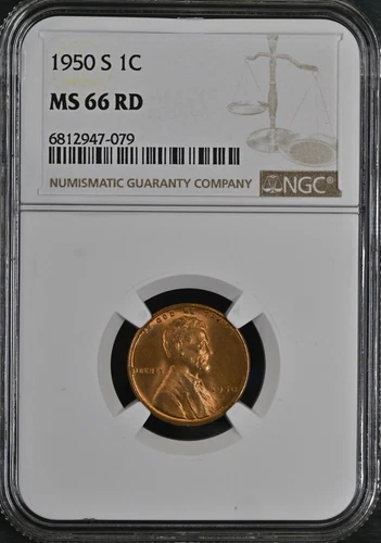 1950-S 1C RD Lincoln Wheat One Cent NGC MS66RD  6812947-079