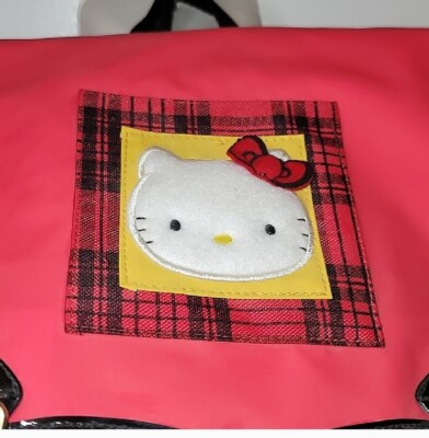 Hello kitty backpack red plaid kitty cat vintage Sanrio Smiles Pyramid Hello Kitty Vintage Backpack Sanrio Smiles red plaid  main image 2