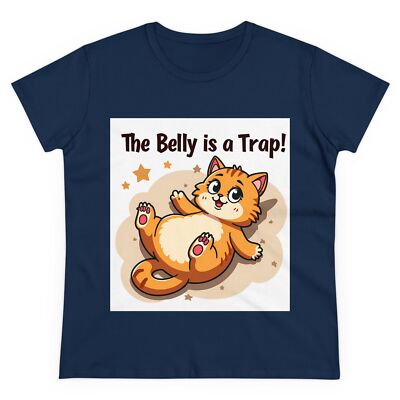 The Belly is a Trap! Cute Cat Cartoon Women's Top - Playful and Fun Design