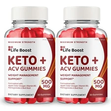 (2 Pack) Life Boost Keto ACV Gummies, Max strength Apple Cider Vinegar, Original