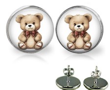 Cute Teddy Bear Girls Stud Earrings 3 Sizes Handcrafted Photo Jewelry Gifts