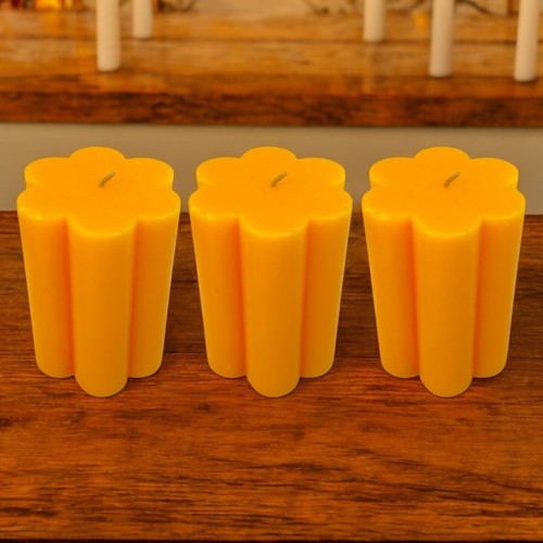3-PACK Flower Shaped Pillar Candle Unscented 3.75” Wizard Gold - Room Essentials - Picture 23 of 23