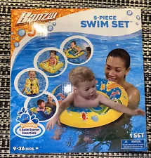 Banzai Jr 5 Piece Swim Set Float Seat Vest Kick Board Swim Ring Arm Bands New