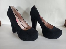 Betsey Johnson Size 9 M Black Suede Ultra High Heel Platform Pumps Block Heel