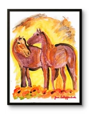 Horses 9x12  Handmade Signed Original Equine Animal Art Painting COA Home Decor