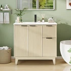 36" Modern Light Oak Bathroom Vanity with Undermount Sink & Soft-Close Doors