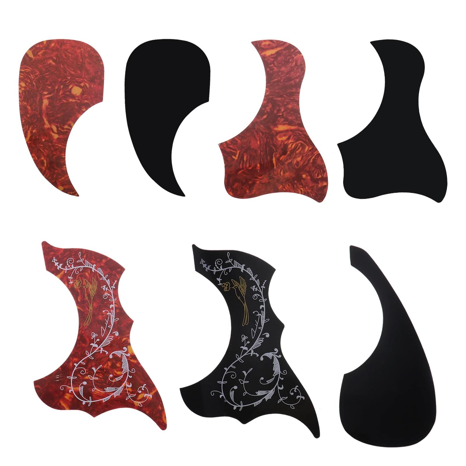 Lot de 7 pickguards acoustiques oiseau protection autocollante noire