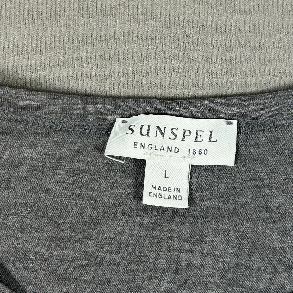 Camisa Sunspel Para Hombre Grande Gris Algodón Manga Corta Cuello Redondo Inglaterra Foto 4 de 4